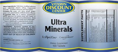 Photo of the Vitamin Discount Center Ultra Minerals label