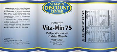 Photo of the Vitamin Discount Center Vita-Min 75 Iron Free label