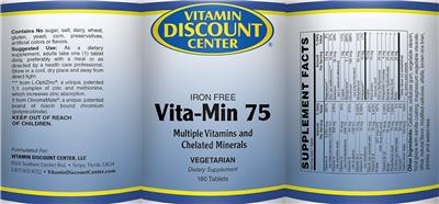 Photo of the Vitamin Discount Center Vita-Min 75 Iron Free label