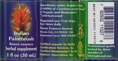 Photo of the Flower Essence Services Indian Paintbrush Flower Essence label