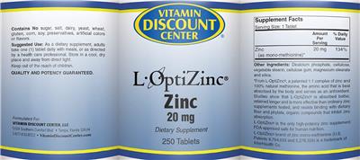 Photo of the Vitamin Discount Center Zinc 20 mg label