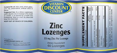 Photo of the Vitamin Discount Center Zinc Lozenges 15 mg label