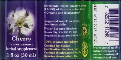 Photo of the Flower Essence Services Cherry Flower Essence label