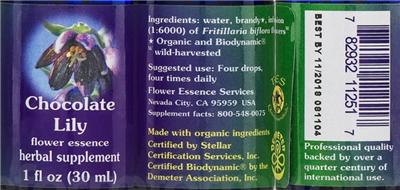 Photo of the Flower Essence Services Chocolate Lily Flower Essence label