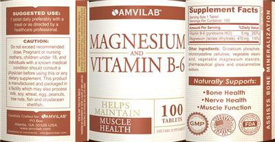 Photo of the Amvilab Magnesium and Vitamin B-6 label