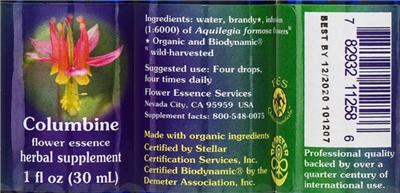 Photo of the Flower Essence Services Columbine Flower Essence label