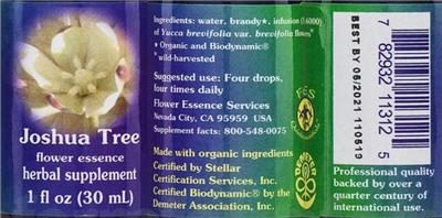 Photo of the Flower Essence Services Joshua Tree Flower Essence label