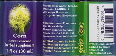 Photo of the Flower Essence Services Corn Flower Essence label
