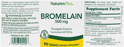 Photo of the NaturesPlus Bromelain 500 mg label