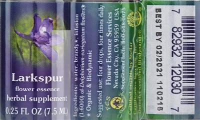 Photo of the Flower Essence Services Larkspur Flower Essence label