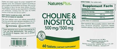 Photo of the NaturesPlus Choline & Inositol 500 mg/500 mg label