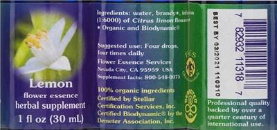 Photo of the Flower Essence Services Lemon Flower Essence label