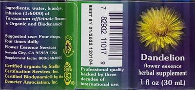 Photo of the Flower Essence Services Dandelion Flower Essence label
