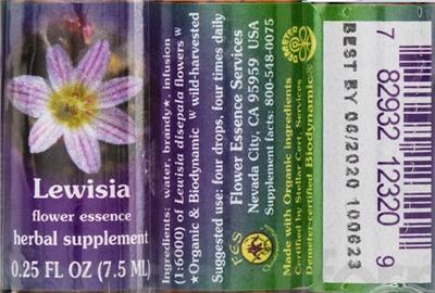 Photo of the Flower Essence Services Lewisia Flower Essence label