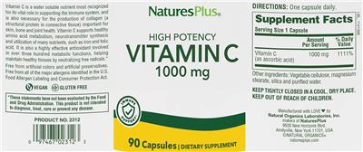 Photo of the NaturesPlus Vitamin C 1000 mg label
