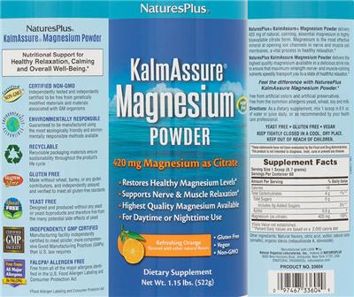 Photo of the NaturesPlus KalmAssure Magnesium Powder Refreshing Orange label