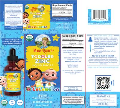 Photo of the Mary Ruth's CoComelon Toddler Zinc Liquid Drops Berry label