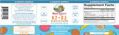Photo of the Mary Ruth's K2 + D3 Calcium Gummies label