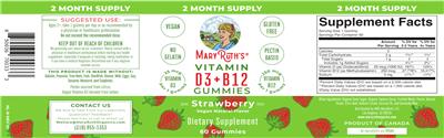 Photo of the Mary Ruth's Vitamin D3 + B12 Gummies Strawberry label