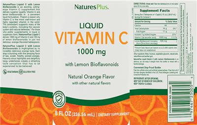 Photo of the NaturesPlus Liquid Vitamin C 1000 mg Natural Orange Flavor label