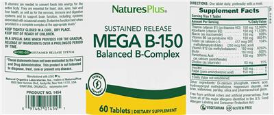 Photo of the NaturesPlus Mega B-150 Balanced B-Complex label