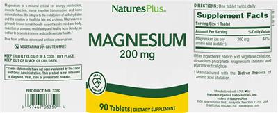 Photo of the NaturesPlus Magnesium 200 mg label