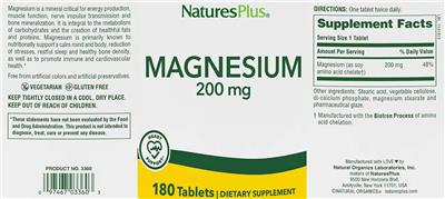 Photo of the NaturesPlus Magnesium 200 mg label