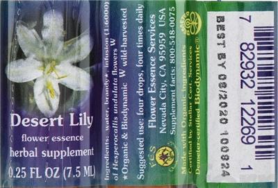 Photo of the Flower Essence Services Desert Lily Flower Essence label