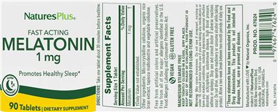 Photo of the NaturesPlus Melatonin 1 mg label