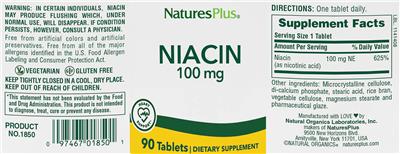 Photo of the NaturesPlus Niacin 100 mg label