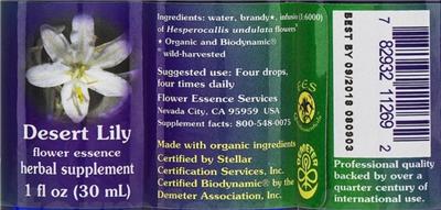 Photo of the Flower Essence Services Desert Lily Flower Essence label