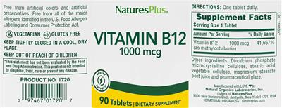 Photo of the NaturesPlus Vitamin B12 1000 mcg label
