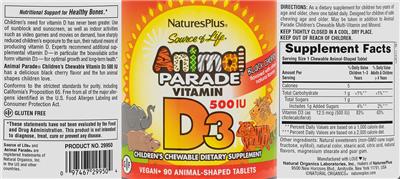 Photo of the NaturesPlus Source of Life Animal Parade Vitamin D3 500 IU Black Cherry label