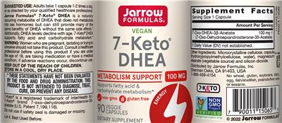 Photo of the Jarrow Formulas 7-Keto DHEA 100 mg label