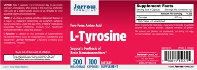 Photo of the Jarrow Formulas L-Tyrosine 500 mg label