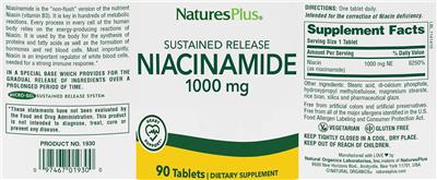 Photo of the NaturesPlus Niacinamide 1000 mg label