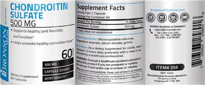 Photo of the Bronson Chondroitin Sulfate 500 mg label