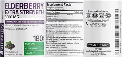 Photo of the Bronson Elderberry Extra Strength 3000 mg label