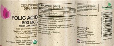 Photo of the Futurebiotics Folic Acid 800 mcg label