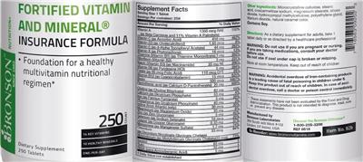 Photo of the Bronson Fortified Vitamin and Mineral Insurance Formula label