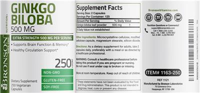 Photo of the Bronson Ginkgo Biloba 500 mg label
