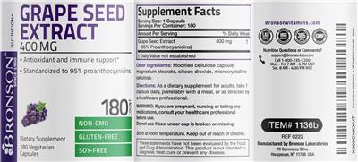 Photo of the Bronson Grape Seed Extract 400 mg label