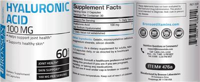 Photo of the Bronson Hyaluronic Acid 100 mg label