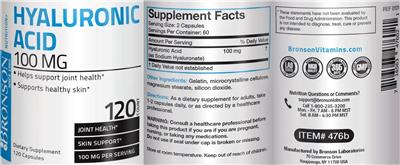 Photo of the Bronson Hyaluronic Acid 100 mg label