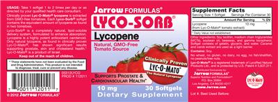 Photo of the Jarrow Formulas Lyco-Sorb 10 mg label