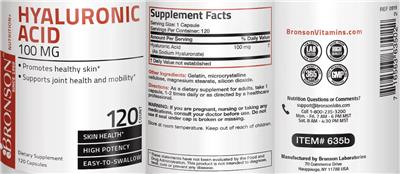 Photo of the Bronson Hyaluronic Acid 100 mg label