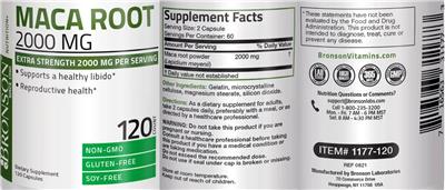 Photo of the Bronson Maca Root 2000 mg label