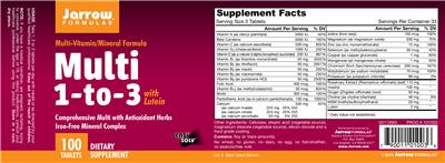 Photo of the Jarrow Formulas Multi 1-to-3 with Lutein label