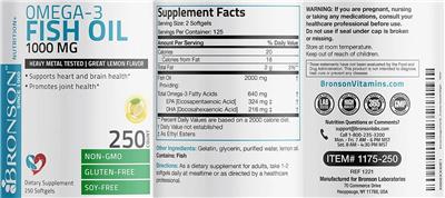 Photo of the Bronson Omega-3 Fish Oil 1000 mg Great Lemon Flavor label