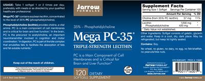 Photo of the Jarrow Formulas Mega PC-35 label